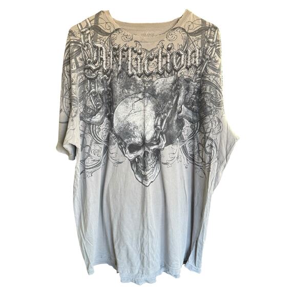 Rare Vtg Y2K 90s Affliction Skull Cross Grunge T-shirt 3XL XXXL - Picture 1 of 11